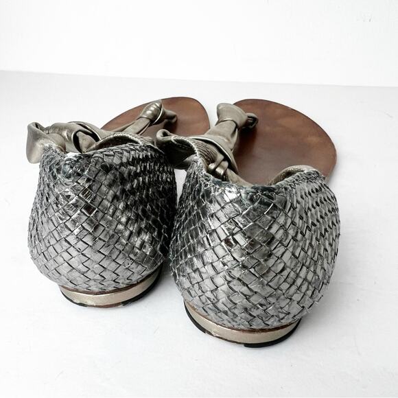 SZ 9.5 Alexandre Birman x Saks Fifth Avenue thing T Strap Silver Pewter Sandals - Picture 3 of 8